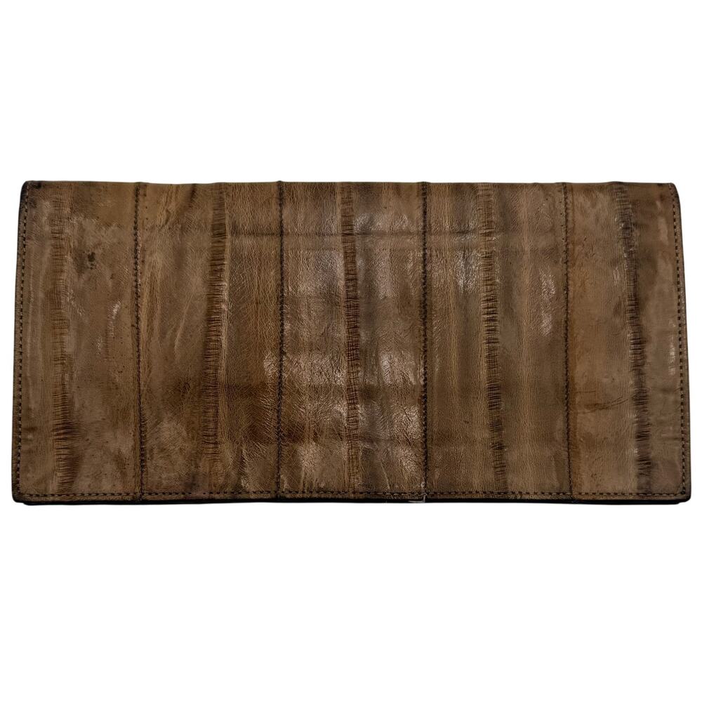 Tan Eelskin Leather Women's Trifold Wallet Genuine Eel Skin Clutch Vintage